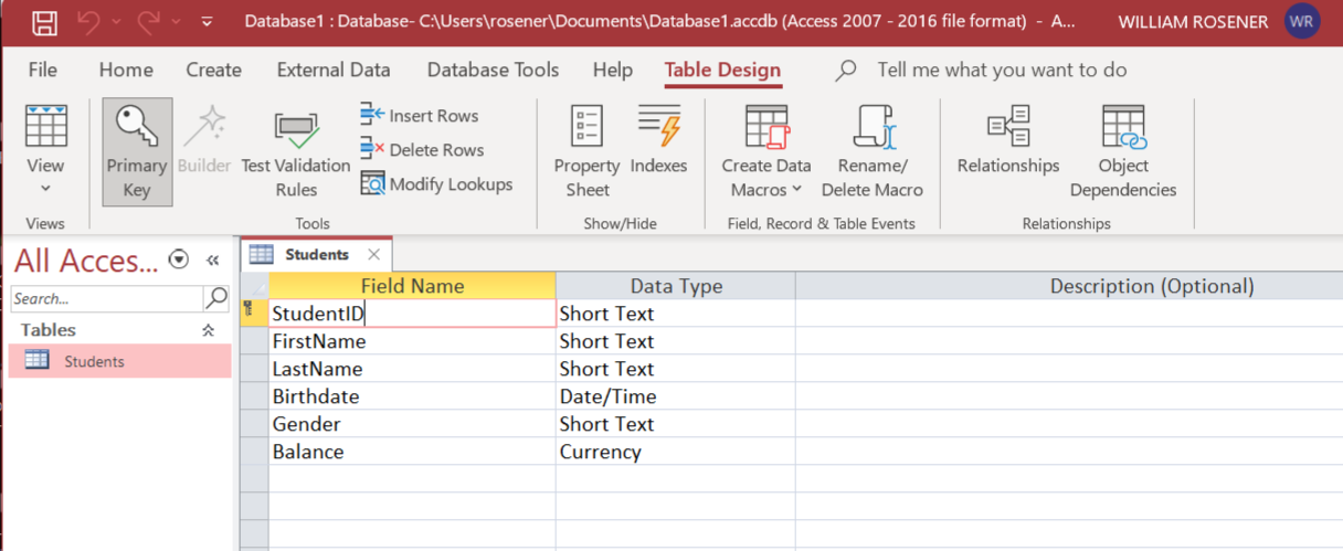 Database screen capture