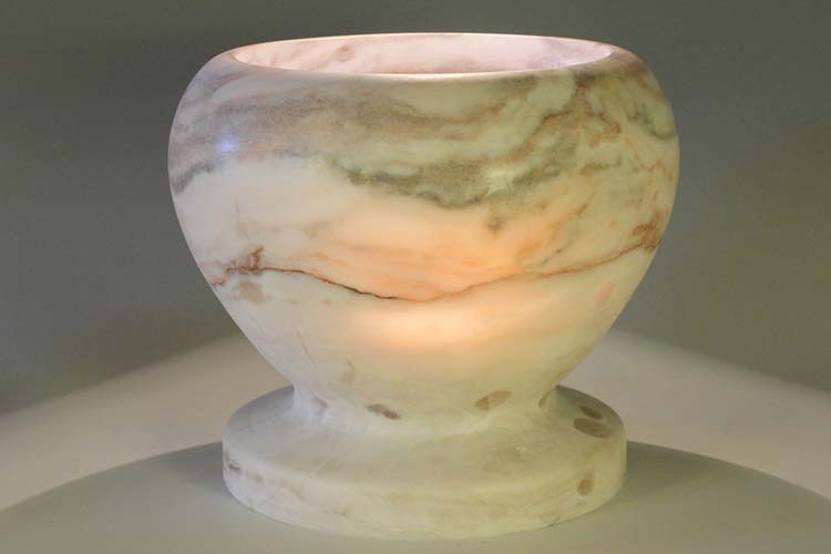 Alabaster bowl: 7in x 6in (18cm x 15cm)