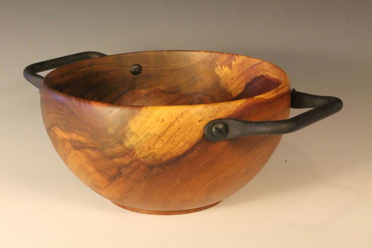 Wooden bowl with metal handles (Elm): 11in x 5in (28cm x 12cm)
