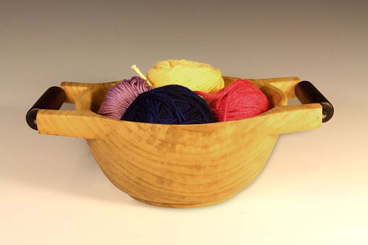 Wooden bowl with handles (Hackberry): 11in x 8in x 4in (28cm x 20cm x 10cm)