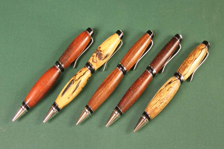 Pens: Rosewood, Elm, Mopani, Rosewood, Elm